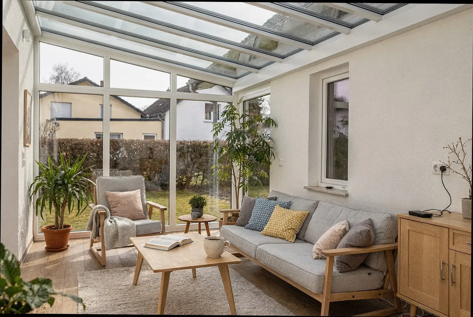 Verglaster Balkon in Ulm, Blick nach draußen